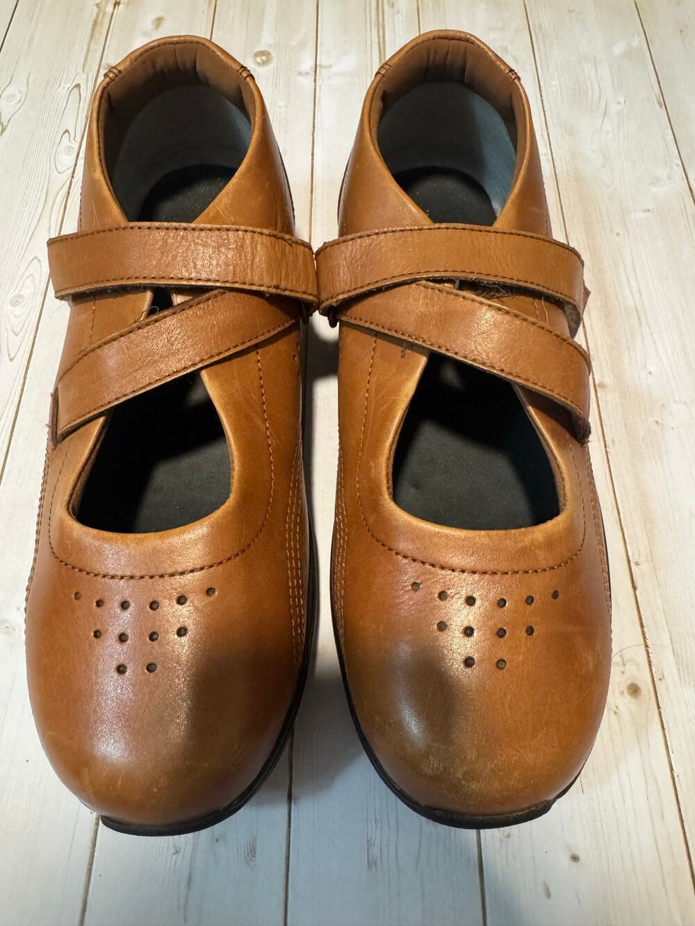 Drew Rose Tan Leather Mary Jane Comfort Orthopedic Shoes Women 7.5 WW Extra Wide